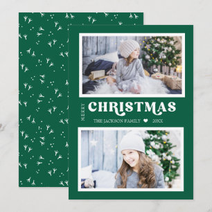 Green Merry Christmas Modern 2 Photo Holiday Card