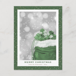 Green Merry Christmas Modern Sparkly Holiday Postcard