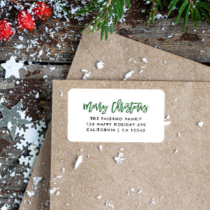 Green Merry Christmas Modern Typography Label