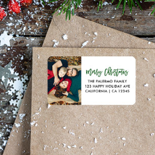 Green Merry Christmas Modern Typography photo  Label