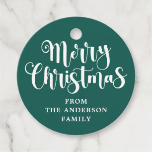 Green Merry Christmas name message gift hang tags