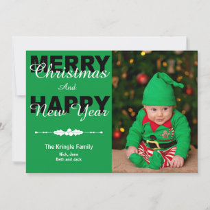 Green Merry Christmas &  New Year Photo Card