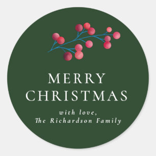 Green Merry Christmas Personalised Family  Classic Round Sticker