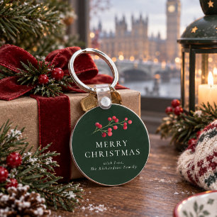 Green Merry Christmas Personalised Family Key Ring