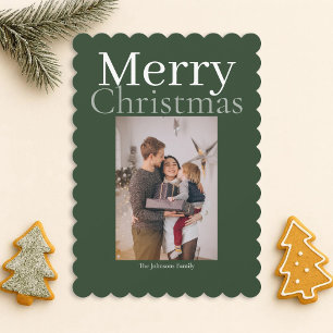 Green Merry Christmas Personalised Family Photos Holiday Card