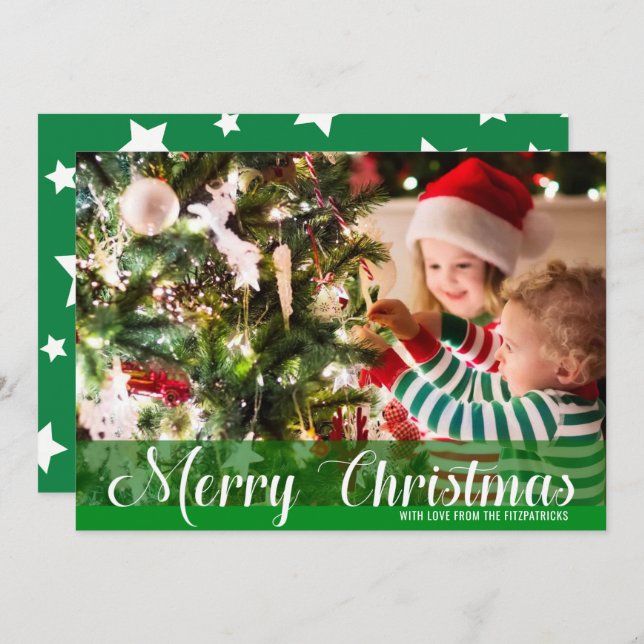 Green Merry Christmas Photo Card (Front/Back)