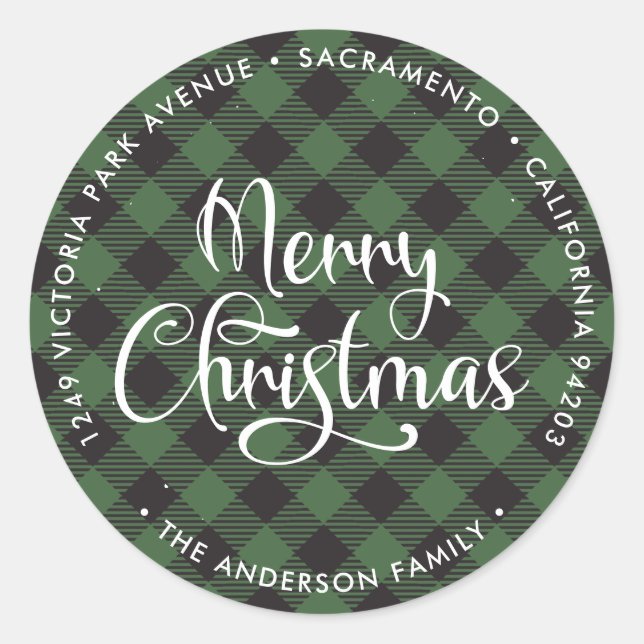 Green Merry Christmas Return Address Labels (Front)