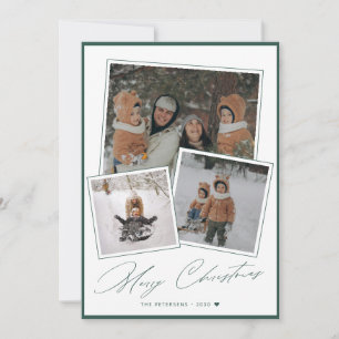Green Merry Christmas script 3 photo collage  Holiday Card