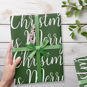 Green Merry Christmas Script Holiday Wrapping Paper