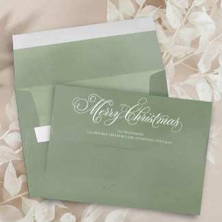 Green Merry Christmas Script Return Address   Envelope