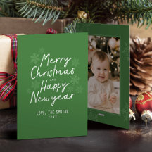 Green Merry Christmas Script Snowflakes Christmas