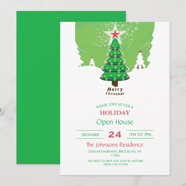 Green Merry Christmas Tree          Invitation (Front/Back)