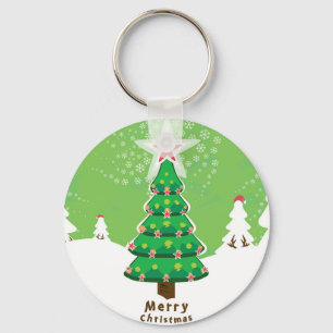 Green Merry Christmas Tree Key Ring