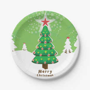 Green Merry Christmas Tree Paper Plate