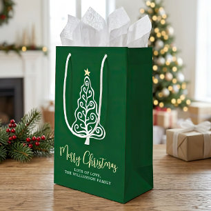 Green Merry Christmas Tree Script Name Whimsical Small Gift Bag