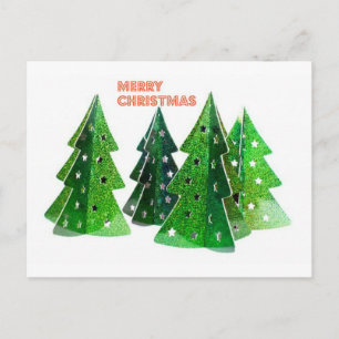 Green Merry Christmas Trees Holiday Postcard