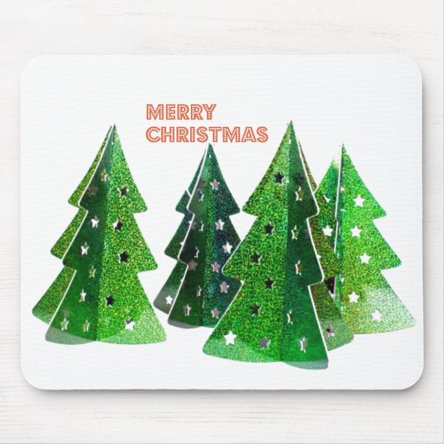 Green Merry Christmas Trees Mouse Pad (Front)
