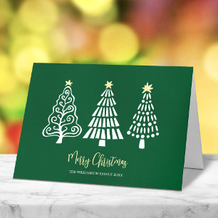 Green Merry Christmas Trees Script Name Whimsical Holiday Card