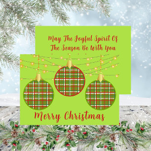 Green Merry Christmas Trio Plaid Ornaments Holiday Card