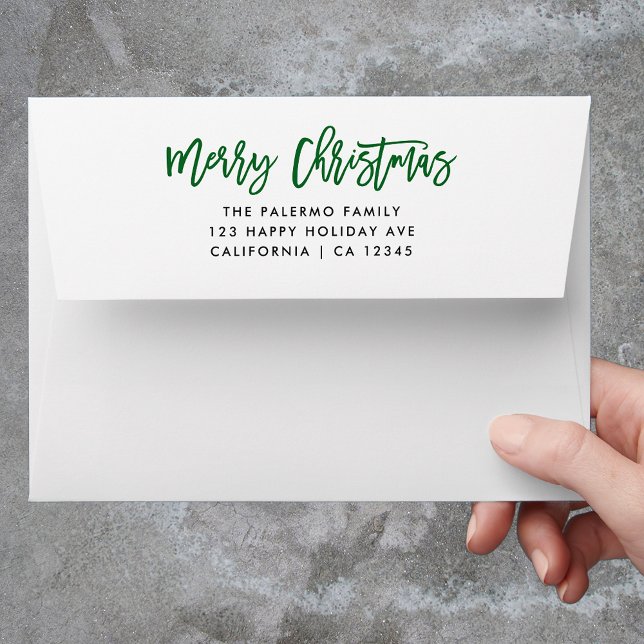 Green Merry Christmas Typography return address Envelope (Creator Uploaded)