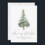 Green Merry Christmas Watercolor Tree Non-Photo Holiday Card<br><div class="desc">Simple and beautiful holiday card featuring a watercolor Christmas tree with Merry Christmas written in an elegant calligraphy font. Customise and personalise your card with your name and year,  and your own custom message on the back.</div>