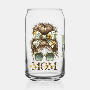 Green Messy Bun Mum Wife Boss Can Glass