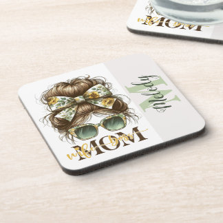 Green Messy Bun Mum Wife Boss Coaster