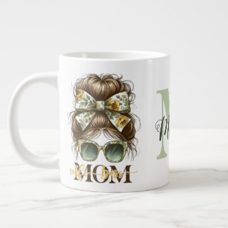 Green Messy Bun Mum Wife Boss Large Coffee Mug