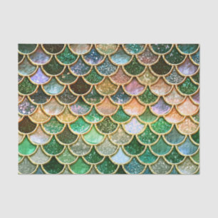 Green Metal Foil Glitter Gold Mermaid Scales Tissue Paper