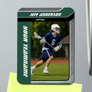 Green Metal Lacrosse Player Photo Magnet