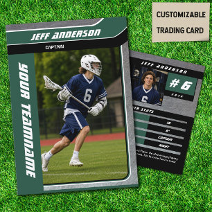 Green Metal Lacrosse Player Trading Card