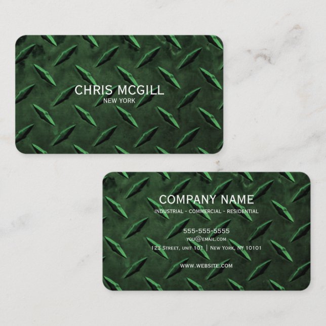Green Metal Texture Custom Construction Business Card (Front/Back)