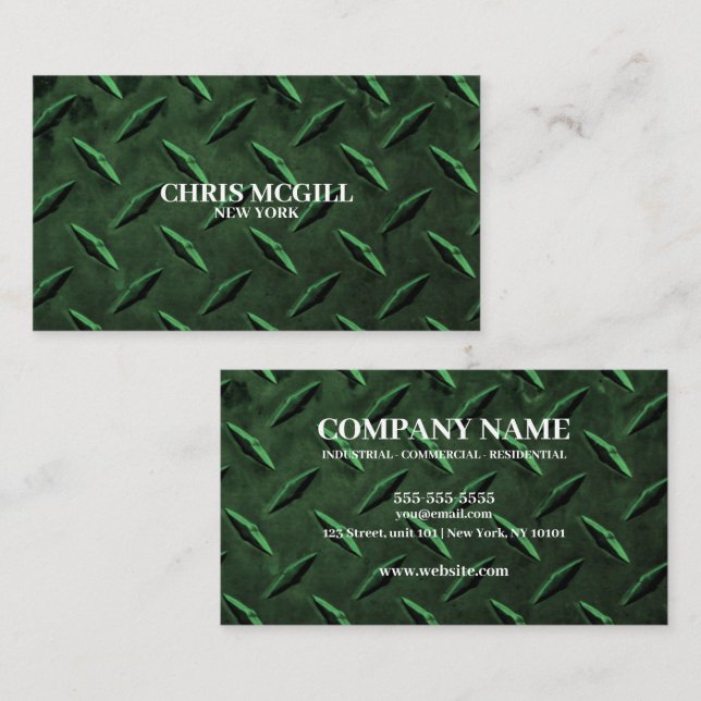 Green Metal Texture Custom Construction Worker Business Card (Front/Back)