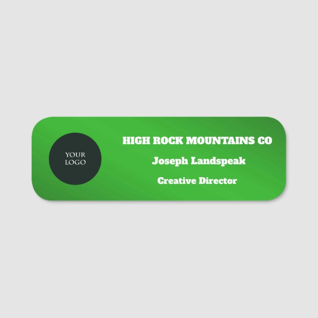 Green Metallic Business Employee Logo Name Tag (Front)