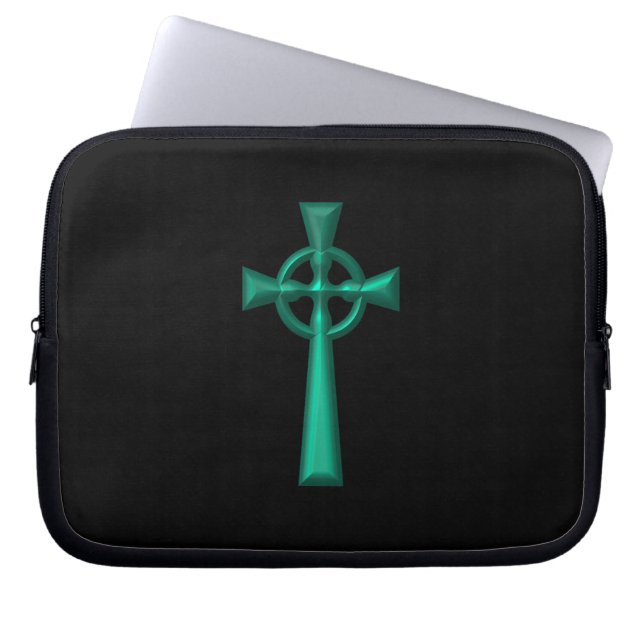 Green Metallic Celtic Cross Laptop Sleeve (Front)