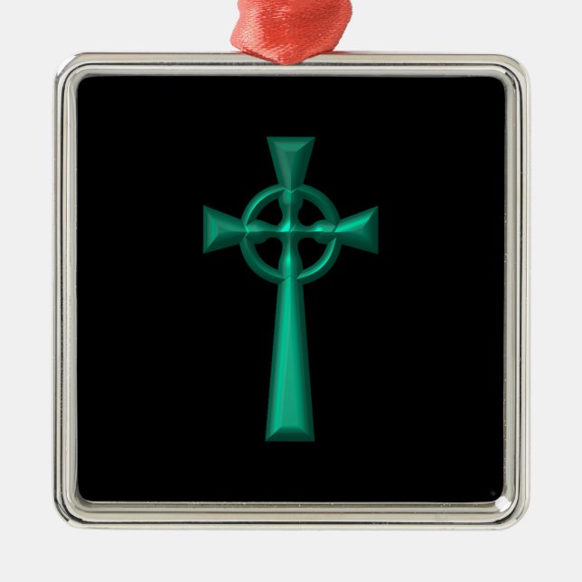 Green Metallic Celtic Cross Metal Tree Decoration (Front)