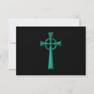 Green Metallic Celtic Cross RSVP Card