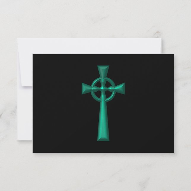 Green Metallic Celtic Cross RSVP Card (Front)