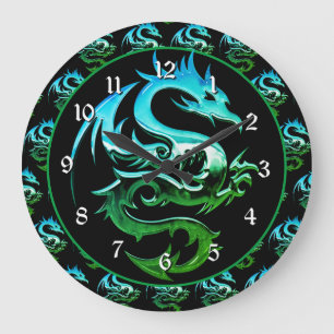 Green Metallic Dragon Large Clock