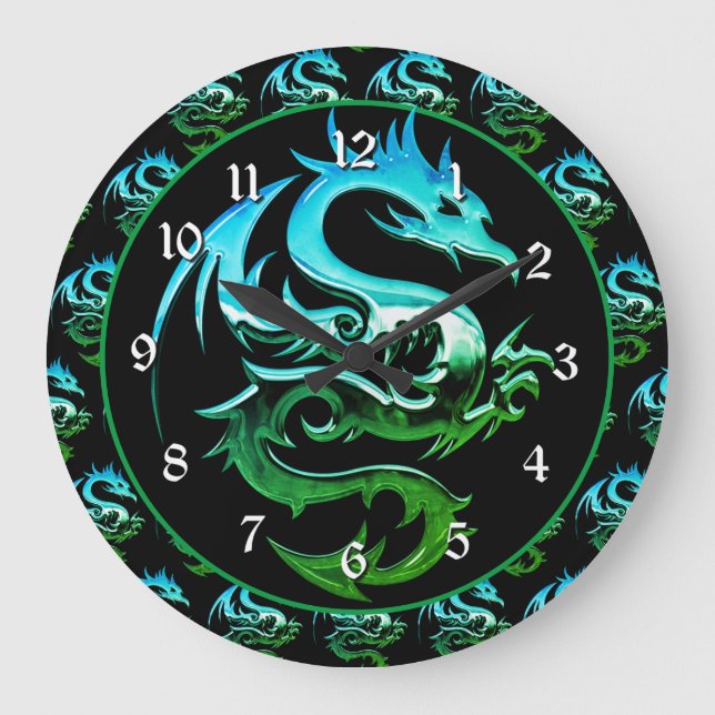 Green Metallic Dragon Large Clock (Front)