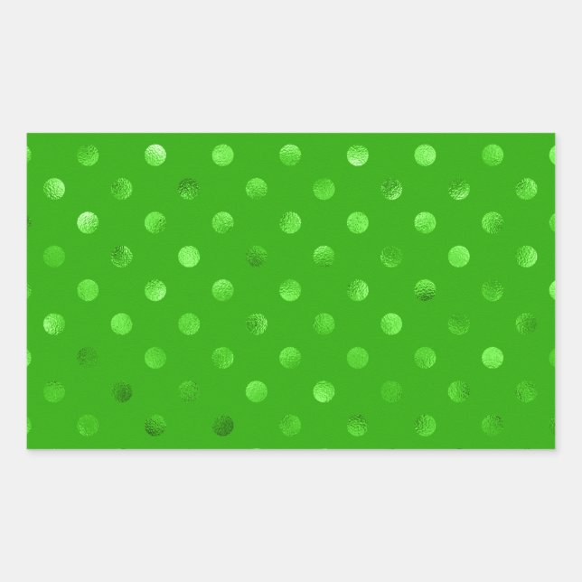 Green Metallic Faux Foil Polka Dot Background Rectangular Sticker (Front)