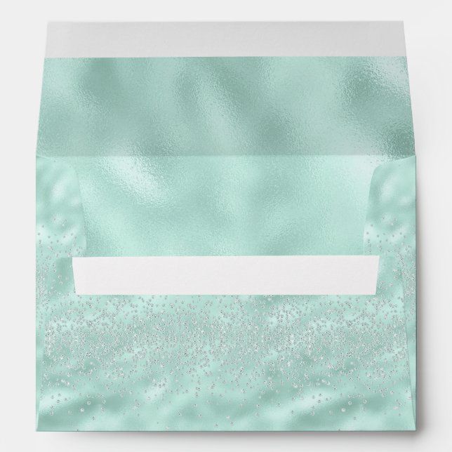 Green Metallic Glitter Chic Modern Elegant Envelope (Back (Bottom))