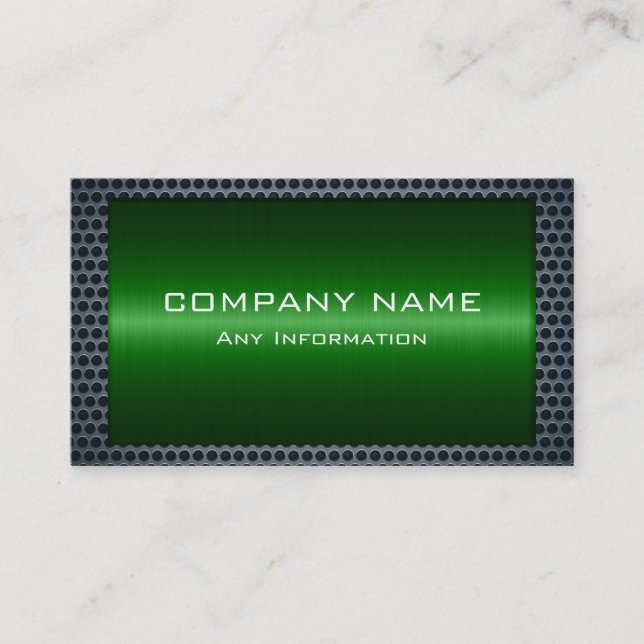 Green Metallic Grey Steel Metal Hole Look Business Card (Front)