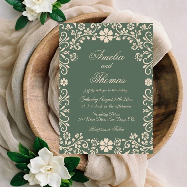 Green Mexican Floral Wedding  Invitation (Creator Uploaded)
