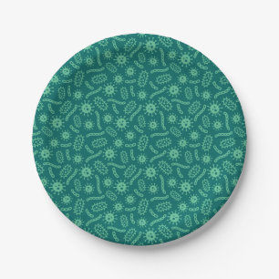 Green Microbes Pattern Paper Plate
