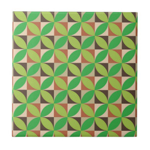 Green mid century modern geometric pattern Tile