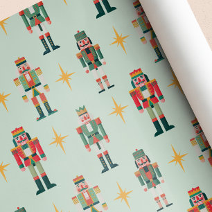 Green Midcentury Retro Nutcracker Christmas  Wrapping Paper