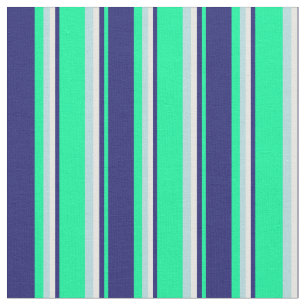 Green, Midnight Blue, White & Powder Blue Lines Fabric