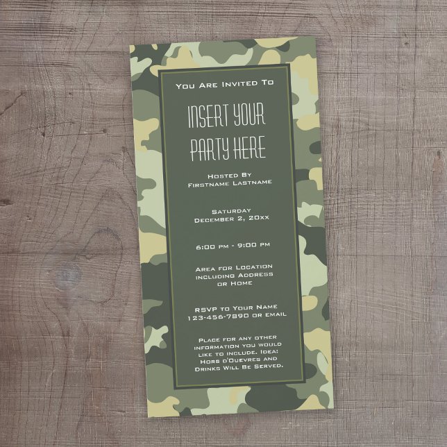 Green Military Camouflage Party  Invitation (Camouflage Birthday Invitation or Other Party!)