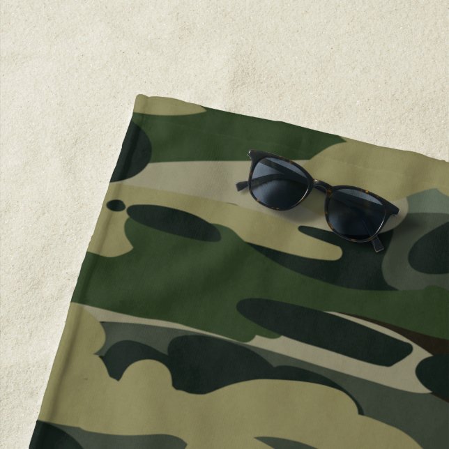 Green Military Camouflage Pattern Beach Towel (In Situ)